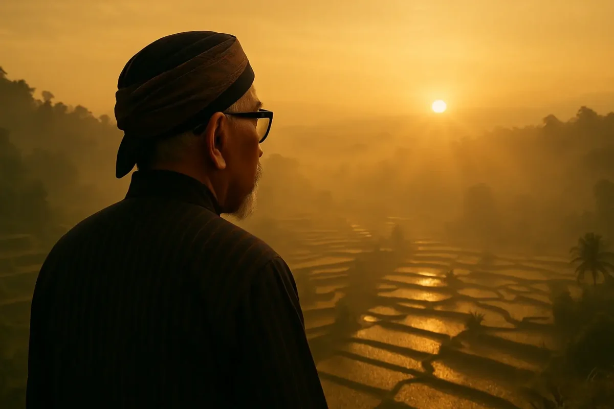 Sosok simbolis Ky Tutur, pemandu bijaksana Kaweruh Jawa, sedang menatap cakrawala sebagai lambang perjalanan mengenal diri.