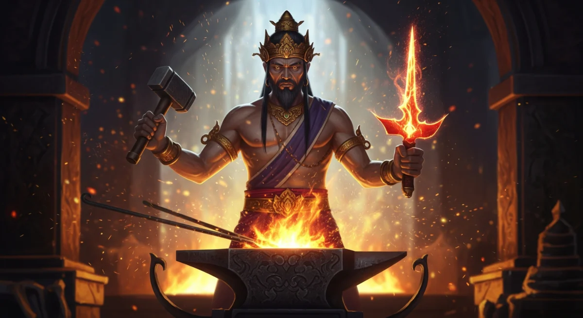 Ilustrasi Bethara Brama sebagai Dewa Api, pelindung Wuku Mandhasiya yang melambangkan kekuatan dan penyucian.