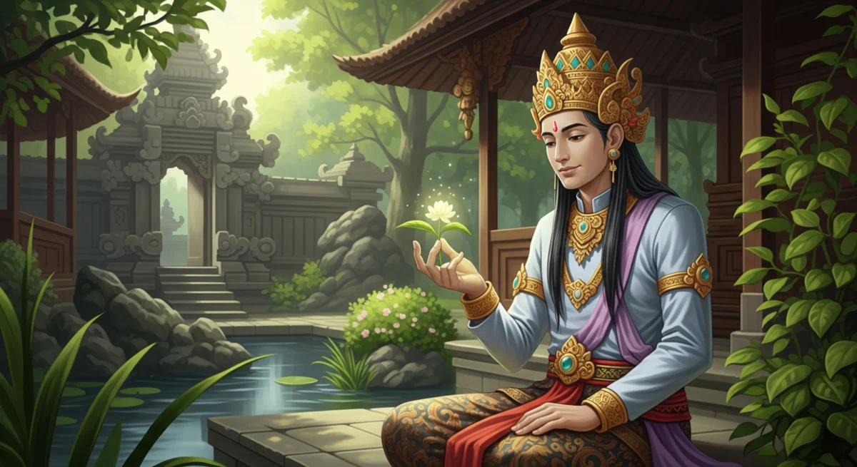 Ilustrasi Bethara Guritno yang lembut budi, dewa pelindung Wuku Julungpujud dalam primbon dan pawukon Jawa.