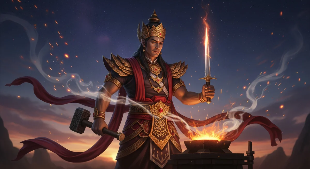 Wuku Landep: Makna Ketajaman Batin & Pantangan Besar untuk Hari Pernikahan - Kaweruh Jawa Ilustrasi Bethara Maha Dewa yang agung sebagai pelindung Wuku Landep, melambangkan ketajaman dan kekuatan.