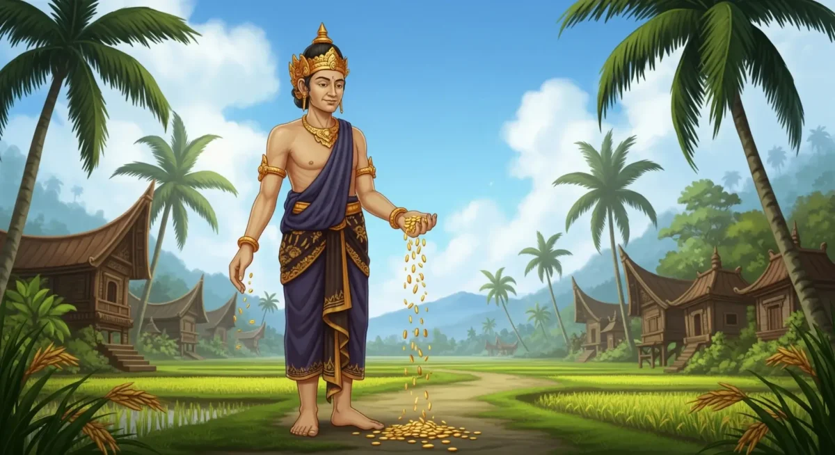 Ilustrasi Bethara Sadana yang dermawan, dewa rezeki dan pelindung Wuku Kulawu dalam primbon Jawa.