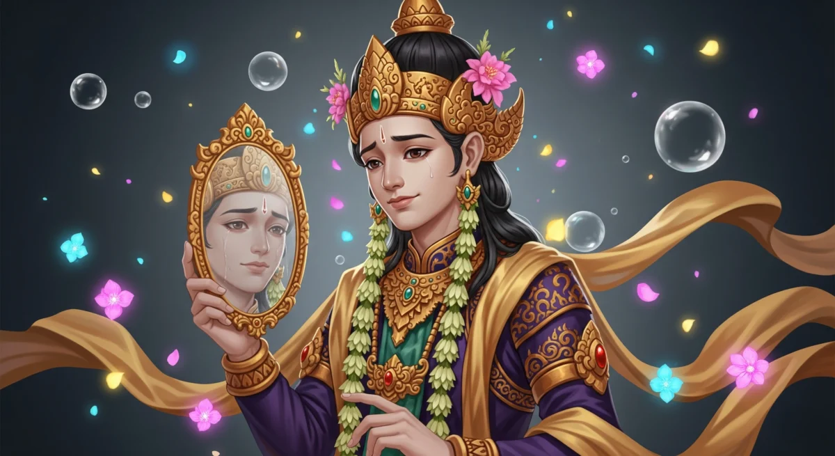 Ilustrasi Bethara Surenggana yang memikat, dewa pelindung Wuku Marakeh yang melambangkan pesona dan kerapuhan hati.