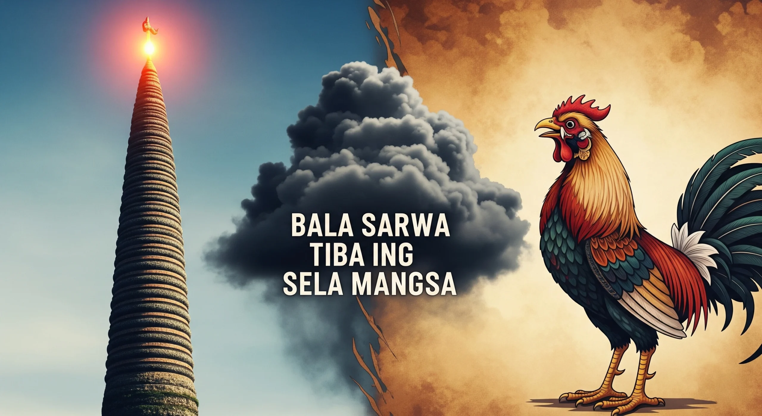 Simbol-simbol Wuku Bala Pohon Cemara dan Burung Ayam Alas, yang melambangkan watak kelahiran yang berani namun sombong