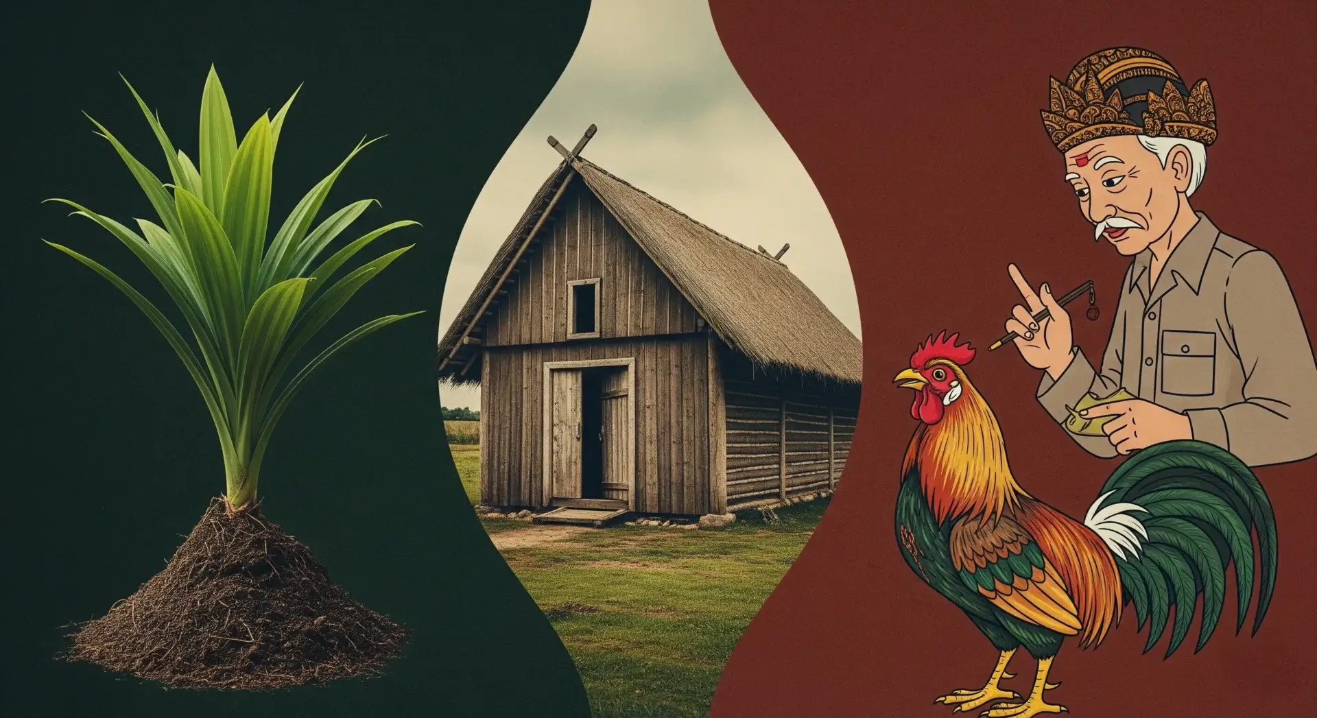 Wuku Dukut: Wejangan Sang Jiwa Tersisih tentang Kekuatan Keterasingan dan Ujian Pertikaian - Kaweruh Jawa Simbol-simbol Wuku Dukut: Pohon Pandan dan Burung Ayam Alas, yang melambangkan watak kelahiran yang kompleks.