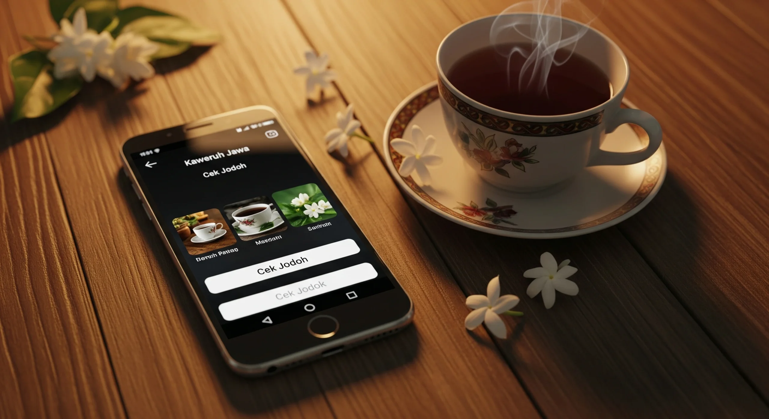 Tampilan antarmuka kalkulator weton, jodoh, dan karir di aplikasi smartphone, dengan desain modern dan mudah digunakan