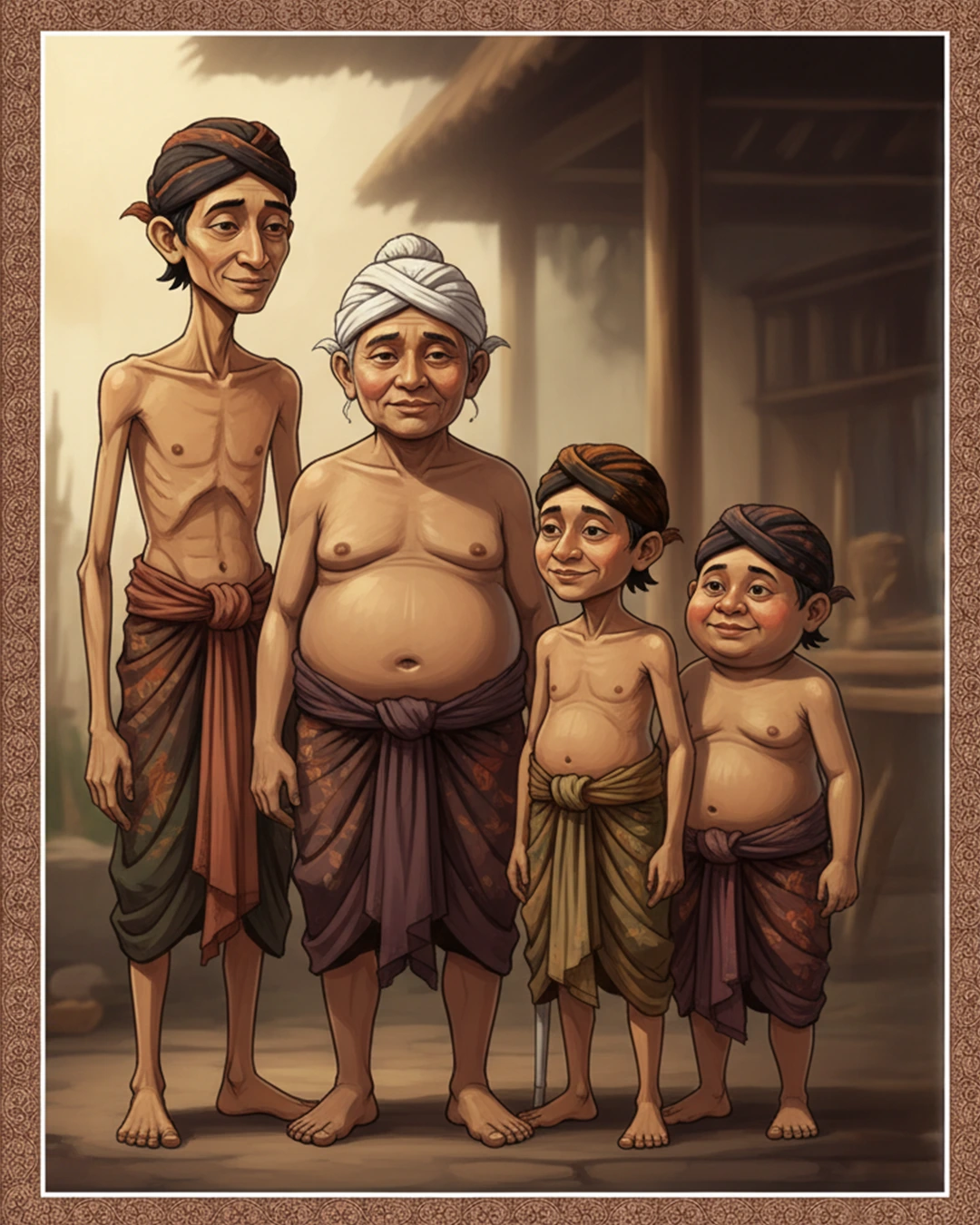 Wayang: Cermin Laku - Wejangan Ky Tutur untuk Menang Perang Batin - Kaweruh Jawa Punakawan—Semar, Gareng, Petruk, Bagong—digambarkan hangat dan rendah hati, menuntun manusia merendahkan ego dengan tawa yang menyadarkan